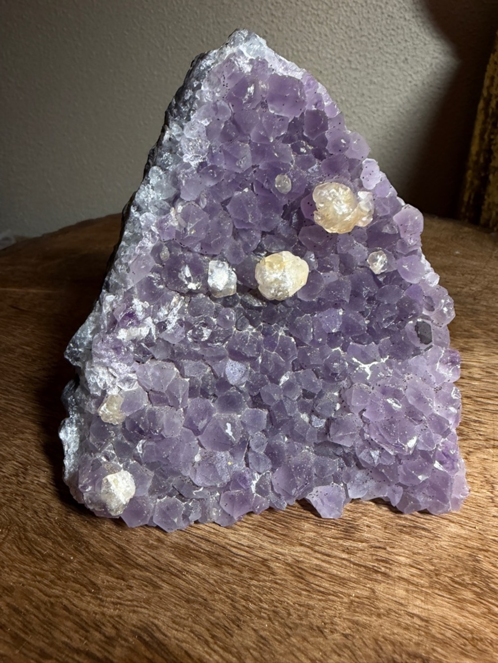 Purple Amethyst Crystal Cluster with Yellow Calcite Accents